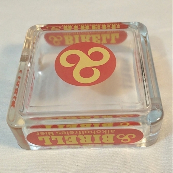 VTG Glass Ashtray Birell Alkoholfreies Bier Square Red Yellow German Advertising - Picture 7 of 7